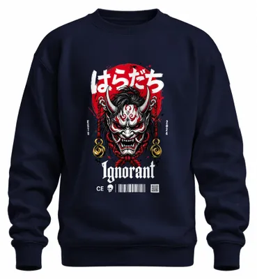 Obrázek produktu pro Mikina s potiskem "Maske Hannya", japonský démon, styl Y2K, samuraj, anime, tmavě modrá, velikost XL