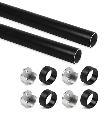 Zdjęcie produktu dla Emuca Pakiet 2 okrągłych drążków do szafek D.28mm o długości 0,75m ze wspornikami, Aluminium i Znal, Malowane na czarno