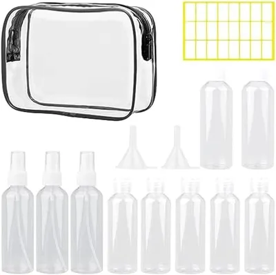 Produktbild von PolkaHome® 10-teiliges Reiseset für Toilettenartikel – 100 ml auslaufsichere Flaschen mit Etiketten und Trichter