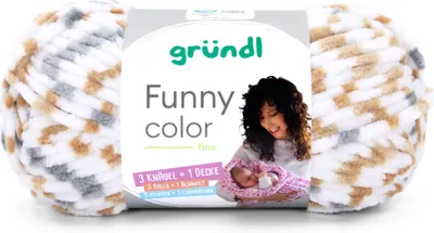 Produktbild von Gründl Funny Color, Chenillegarn,Babywolle,100g/120m,100% Polyester 31 senf-hellgrau-weiß