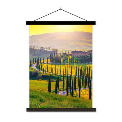 Produktbild von MuchoWow® Textilposter Gras - Sonne - Hügel - Landschaft 120x160 cm mit schwarzem Rahmen - Magnetischer