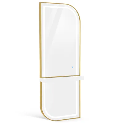 Produktbild von Wandspiegel mit Beleuchtung, Ganzkörperspiegel mit Aluminiumrahmen, Großer Spiegel mit Ablage, Touch-Schalter, 3 Lichtfarben Dimmbar, J6298WG