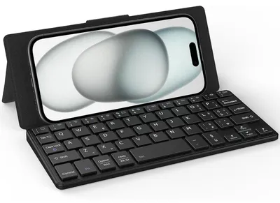 Produktbild von Mini Bluetooth Tastatur faltbar mit Ständer für Smartphone iOS Android Windows Schwarz