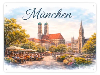 Produktbild von München Skyline Frauenkirche München Metallschild XXL in 28x38 cm für