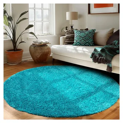 Produktbild von Carpettex Shaggy-Teppich, Hochflor, Wohnzimmer, Florhöhe 3 cm, einfarbig, Türkis, rund, 80 x 80 cm