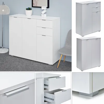 Image de Armoire avec portes 71 x 101 x 35 cm Meuble de rangement ALBA blanc 3 niveaux pour salon salle à manger intérieur