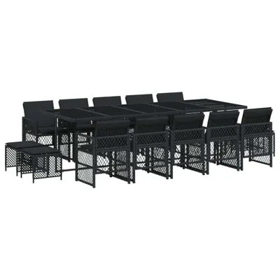 Produktbild von 15-tlg. Garten-Essgruppe mit Kissen Schwarz Poly Rattan