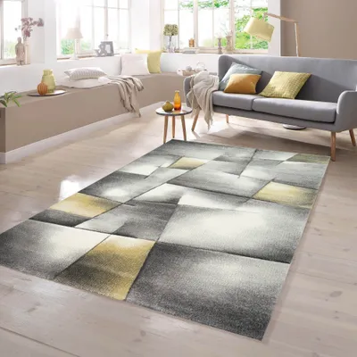 Produktbild von Teppich Kurzflor in pastell gelb grau Größe - 140 x 200 cm