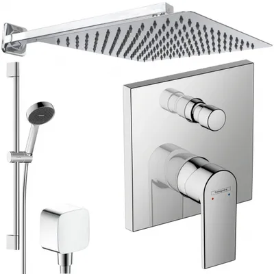 Produktbild von Hansgrohe und Jowi Unterputz Duschsystem, 650mm Brausestange, 300x300mm Kopfbrause, Vernis Shape Duscharmatur, OHNE iBox
