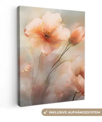 Produktbild von MuchoWow® - Leinwandbilder - Blumen - Pastell - Kunst - Mohnblumen - Aquarell, Wandbild, Wanddeko Bilder Wohnzimmer, 60x80 cm