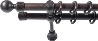 Produktbild von SN Deco - Stilgarnitur Gardinenstange Vorhangstange Giro, Holz, 28mm, 2-Lauf, Komplettset mit Ringen, Farbe Wenge 120cm