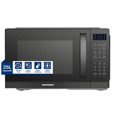 Produktbild von Heinner HMW-MD25DBK, Arbeitsplatte, Solo-Mikrowelle, 25 l, 900 W, Eingebautes Display, LED