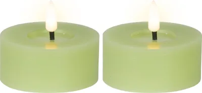 Produktbild von LED Teelichter 7x6cm mit Timer Wachs 2 Stück Hellgrün / Warmweiß