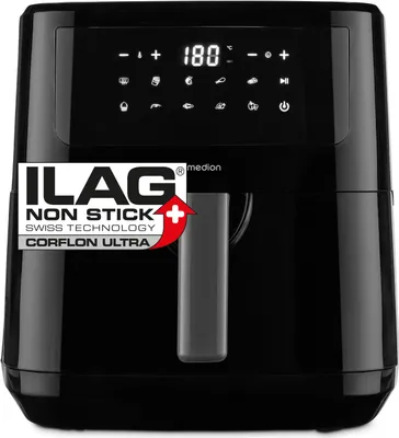 Produktbild von MEDION P10 XL Duo Heißluftfritteuse MD11750 (6,8 Liter XXL, Airfryer, 2.150 Watt, zwei Heizelemente aus Edelstahl, Schüttel Alarm, 9 Automatikprogramme, Touch Bedienfeld, LED Anzeige)