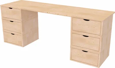 Immagine prodotto di Scrivania in legno massello 6 cassetti Cubo - Grezzo (senza vernice)