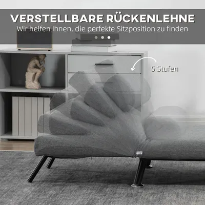 Zdjęcie produktu dla HOMCOM Sofa rozkładana, fotel rozkładany z funkcją spania, sofa rozkładana z regulowanym oparciem, łóżko dla gości, sofa tapicerowana o wyglądzie lnu, do salonu, ciemnoszara, 75 x 70 x 75 cm