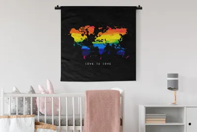 Produktbild von MuchoWow® Wandteppich Wandbehang Weltkarte - Stolz - Liebe 90x90 cm Tapisserie Dekoration Wandtuch - Wandaufhänger