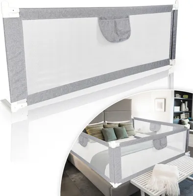 Produktbild von Jayseuw Bettgitter Kinder Bettschutzgitter 180cm - Höhenverstellbar Kinderbettgitter für Familienbett und Kinderbett, Rausfallschutz für Bett, Grau