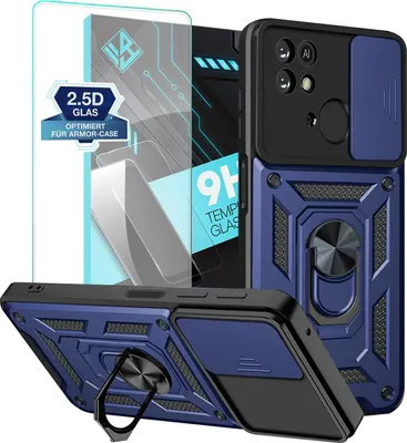 Produktbild von Armor Handyhülle für Xiaomi Redmi 10C mit 9H Displayglas Displayschutz Kameraschutz Handy Panzer Case Cover Schutzhülle Outdoor Farbe: Blau