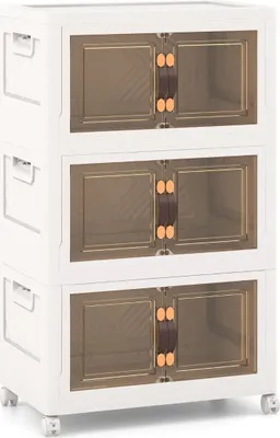 Obrázek produktu pro Sada 3 stohovatelných úložných boxů s víkem a kolečky a dvířky 49,5 x 31,5 x 86 cm