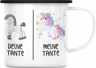 Produktbild von Trendation - Beste Tante Geschenk Emaille Tasse mit Spruch Emaille Emaille Tasse für Tante Coole Tante Einhorn (Schwarz)
