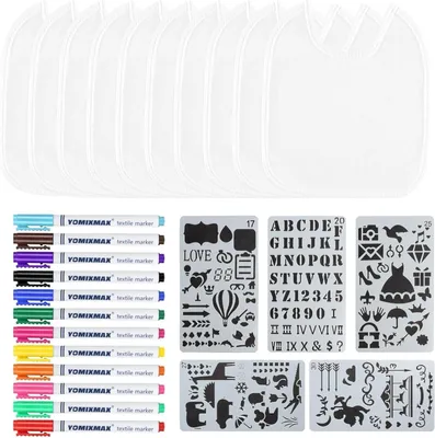 Produktbild von Malkittel für Babys, 12 weiße Baumwollschürzen, inklusive 12 Textilstifte, für Babyparty