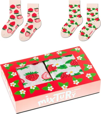 Produktbild von 2 Paar Kindersocken in Erdbeere 30-35, ein Set Bunte Süße Socken