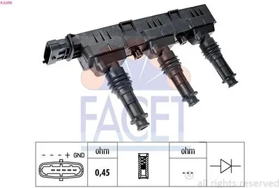 Produktbild von FACET 9.6298 Zündspule für OPEL Corsa D Schrägheck (S07) Corsa C Schrägheck (X01) Corsa B Schrägheck (S93) AGILA (A) (H00) für VAUXHALL