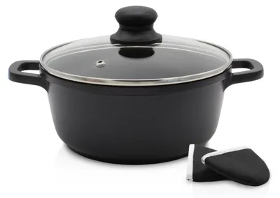 Productafbeelding van Karl Krüger 22016TH Aluminium kookpan, Leipzig, met glazen deksel en warmtevasthoudende handgrepen, 16 cm