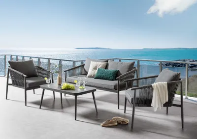 Produktbild von Destiny Sofa Set VERONA 2-Sitzer, 2 Sessel, 1 Tisch, inkl. Auflagen, anthrazit