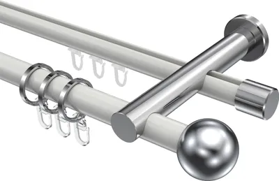 Produktbild von Interdeco Rundrohr-Innenlaufstange / Gardinenstange (Kombination) Weiß / Chrom, Typ Platon Luino (Kugel), 20 mm Ø 2-läufig, 360 cm