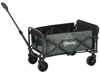 Zdjęcie produktu dla Składany wózek ręczny - wózek ogrodowy o pojemności 72 litry | Kolor: zielony, czarny | Wymiary: 46x114x65-92 cm