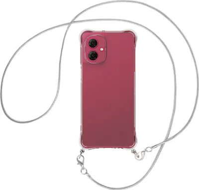 Produktbild von Handykette Backcover-Schutzhülle mit Band (Metall silberfarben) für Motorola Moto G55 5G - silberfarbene Snake-Kette