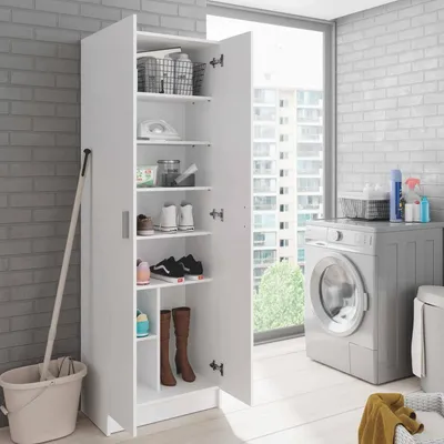 Image de Altiplano - Armoire Polyvalente 2 Portes, 59x180h cm Blanc, 6 Étagères