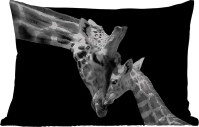 Produktbild von MuchoWow® Outdoor Kissen - Giraffe - Wildtiere - Porträt - Schwarz-Weiß - 60x40 cm - Wetterfest - Lounge Kissen - Zierkissen - Kissen für Innenräume