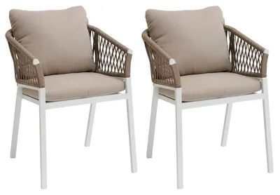 Immagine prodotto di Set da 2 poltrone da giardino "Oriengo" color taupe e bianco, in alluminio e intreccio - Hespéride
