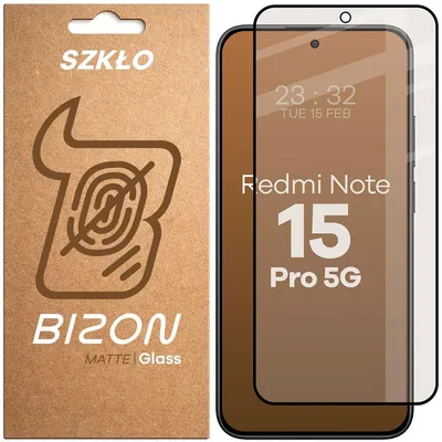 Produktbild von Mattes Hartglas für Xiaomi Redmi Note 15 Pro 5G, Bizon Glass Matte, Schwarzer Rahmen