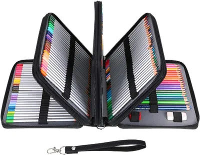 Productafbeelding van Leer 200 Inserts Super Grote Capaciteit Meerlaagse Studenten Kleurpotlood Opbergtas Etui Pennenhouder Schrijfwaren Organizer (zonder Pennen)