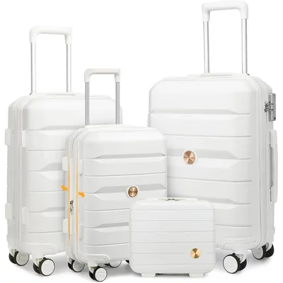 Produktbild von Hartschalenkoffer Set 4-teilig S/M/L/XL Rollkoffer Handgepäck 100% PP mit 360° Doppel Zwillingsrollen & TSA Schloss Weiß