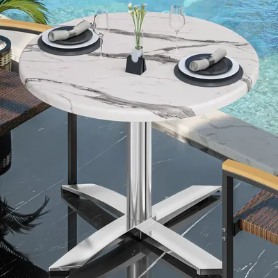 Produktbild von WTG | Bistro Außen Tisch | Ø:H 70 x 75,5 cm | Weiß Marmor / Aluminium | Rund | Bistro Tisch Gastro Tisch