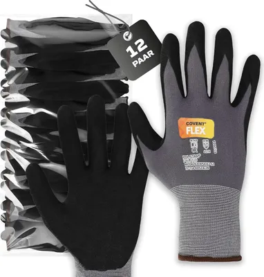 Produktbild von 12er Set Covent FLEX Arbeitshandschuhe Herren Gr. 10 – EN388 Montagehandschuhe Kategorie II – Schutzhandschuhe für Bau, Mechanik & Handwerk