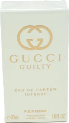A white box with the Gucci Guilty Intense Eau de Parfum logo and text.