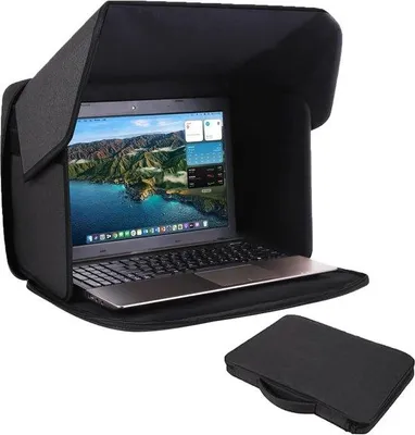 Immagine prodotto di Schermo protettivo per laptop da utilizzare all'aperto - Antiriflesso - Idrorepellente e pieghevole - Per laptop da 12-14 pollici - Protezione della privacy - Nero - 35x26 cm