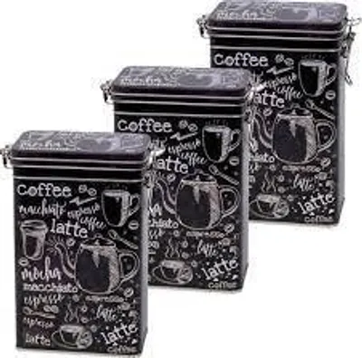 Produktbild von 3x Schwarze rechteckige Kaffeebehälter/ Vorratsbehälter 19 cm - Kaffee Vorratsdosen - Kaffeepads/Kaffeekapseln Vorratsdosen