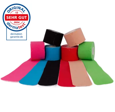 Image de axion® Bande kinésiologique PRECUT, lot mixte de 6, 20 bandes prédécoupées pour le sport, 25 x 5 cm chacune