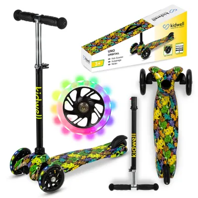 Produktbild von COIL Dreiradscooter, Kinderroller, Tretroller, Dreirad-Balance-Roller, Cityroller, ABEC-7-Lager, 3-stufige Lenkradverstellung, LED-Räder, Schwarz