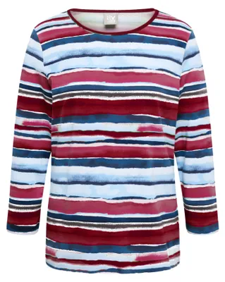 Produktbild von RABE Damen T-Shirt, Hellblau, 3/4-Ärmel, Rundhals, Baumwoll-Jersey, Aquarell-Ringel, Größe 44