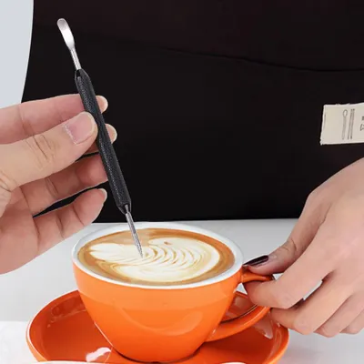 Image de Aiguille à fleurs en acier inoxydable pour le café Stylo d'art pour le café Outil de décoration pour le café noir