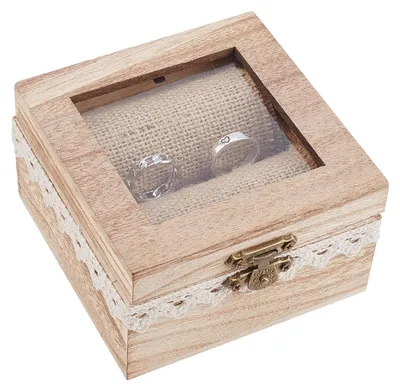 Image de Solidchoice - Boîte à bagues en bois - Rangement pour alliances de mariage - Coffret de rangement pour bijoux de style rustique - Idéal pour les alliances de fiançailles - Unique et élégant - Parfait pour les mariages...