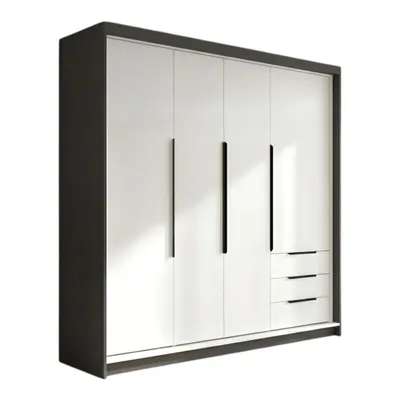 Produktbild von Geräumiger vier-türiger Kleiderschrank KLARI mit Schubladen und Metallgriffen – modernes Design